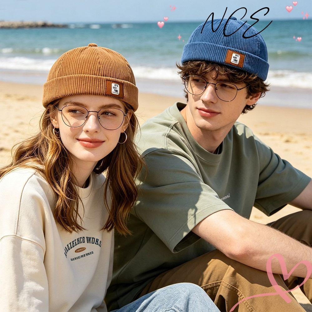 NCE Beanie Street Hat, Corduroy Hip Hop Vành Docker Cap, Chữ Thời Trang Màu Trơn Skullcap Ngoài Trời