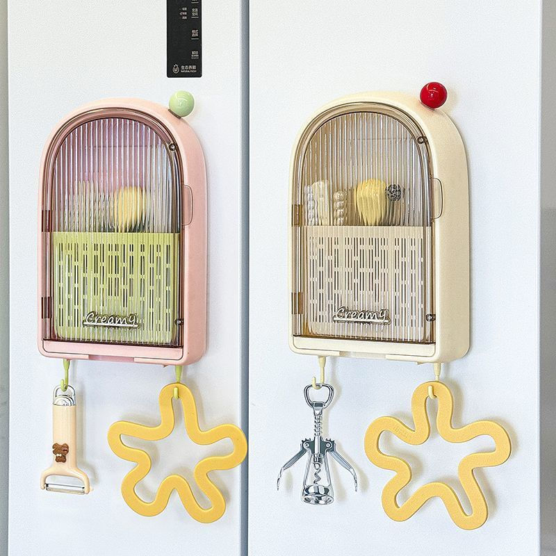 New Product#Dopamine-style Drainage Chopstick Holder, Wall-mounted, No-drill Storage Box for Kitchen