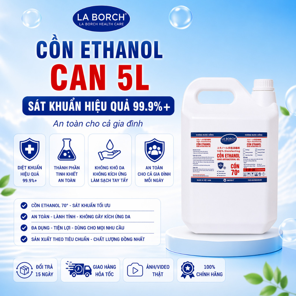 [CAN 5L] Dung dịch Ethanol 70 Độ 90 Độ 96 Độ Y Tế Sát Khuẩn LaBorch