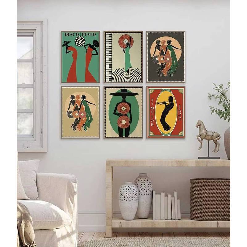 Retro Music Jazz Poster Vintage Piano Disco Ball Vinyl Record Canvas Painting Print 70s Wall Art Pic