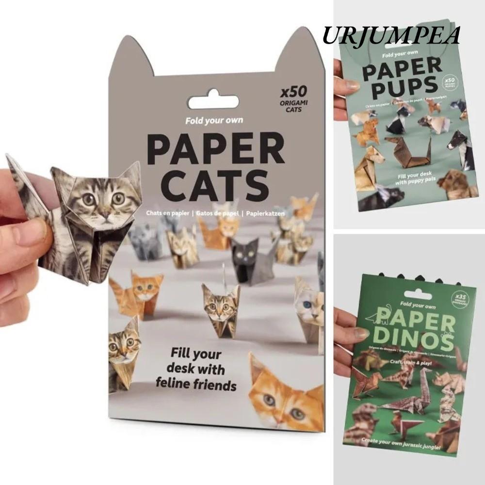 URJUMPEA Bộ dụng cụ thủ công bằng giấy Origami mèo con dễ thương, Trang trí bàn làm việc Handmade DI