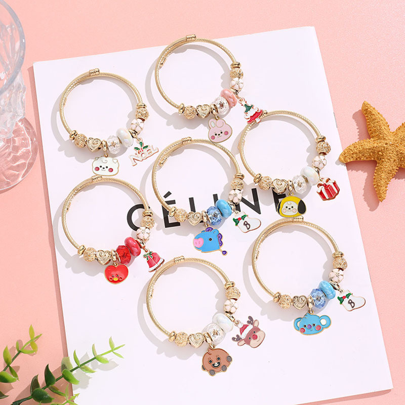 XiaoboACC Thiết Kế Ban Đầu Vòng Tay Giáng Sinh Inox Nữ Cá Tính BT21 COOKY Charm Lắc Tay