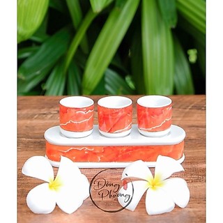 Bộ thờ cúng sứ đỏ 238, bộ lư bình đĩa, bộ thờ cúng, chung nước, bình, đĩa cúng, set thờ