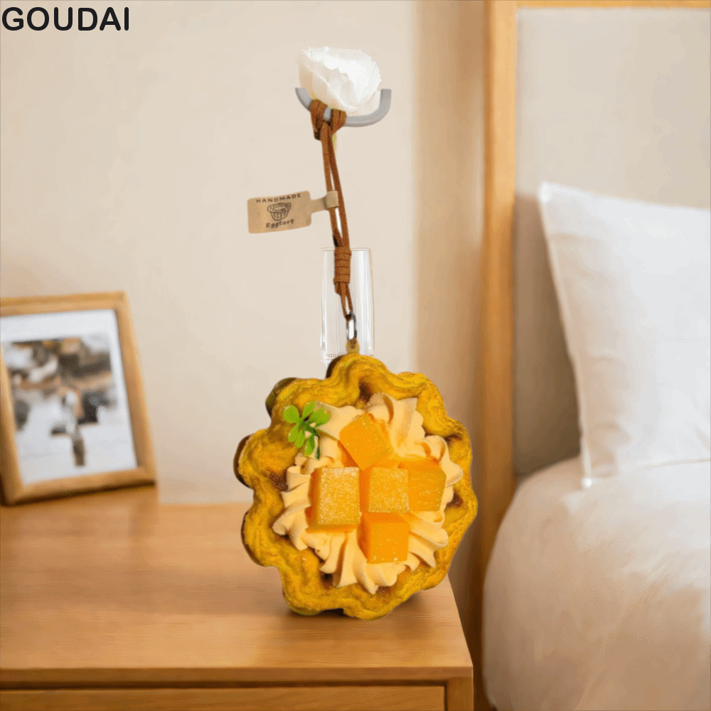 GOUDAI Trứng Tart Móc Khóa, Món Tráng Miệng Thu Nhỏ Puff Bánh Ngọt Hình Trứng Tart Mẫu Móc Khóa, Trứ