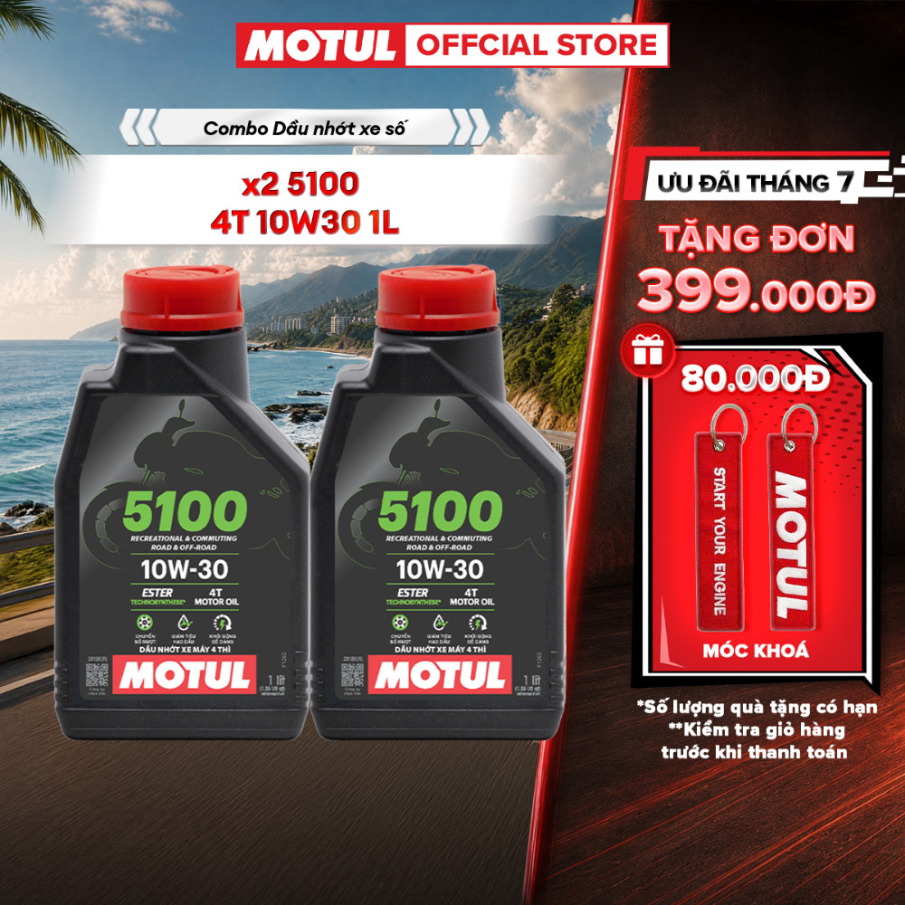 Combo 2 Dầu nhớt xe máy Motul 5100 4T 10W30 1L