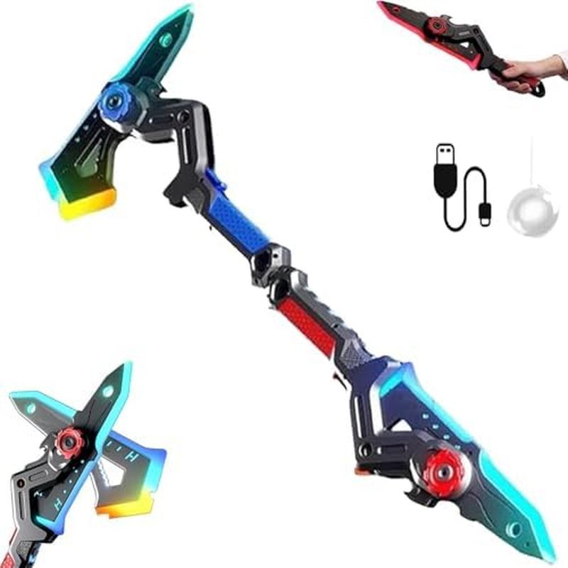 Lưỡi rìu kép, Công tắc rìu / thanh kiếm biến hình 2 trong 1 RGB | Đèn LED RGB chảy 7 màu để Cosplay,