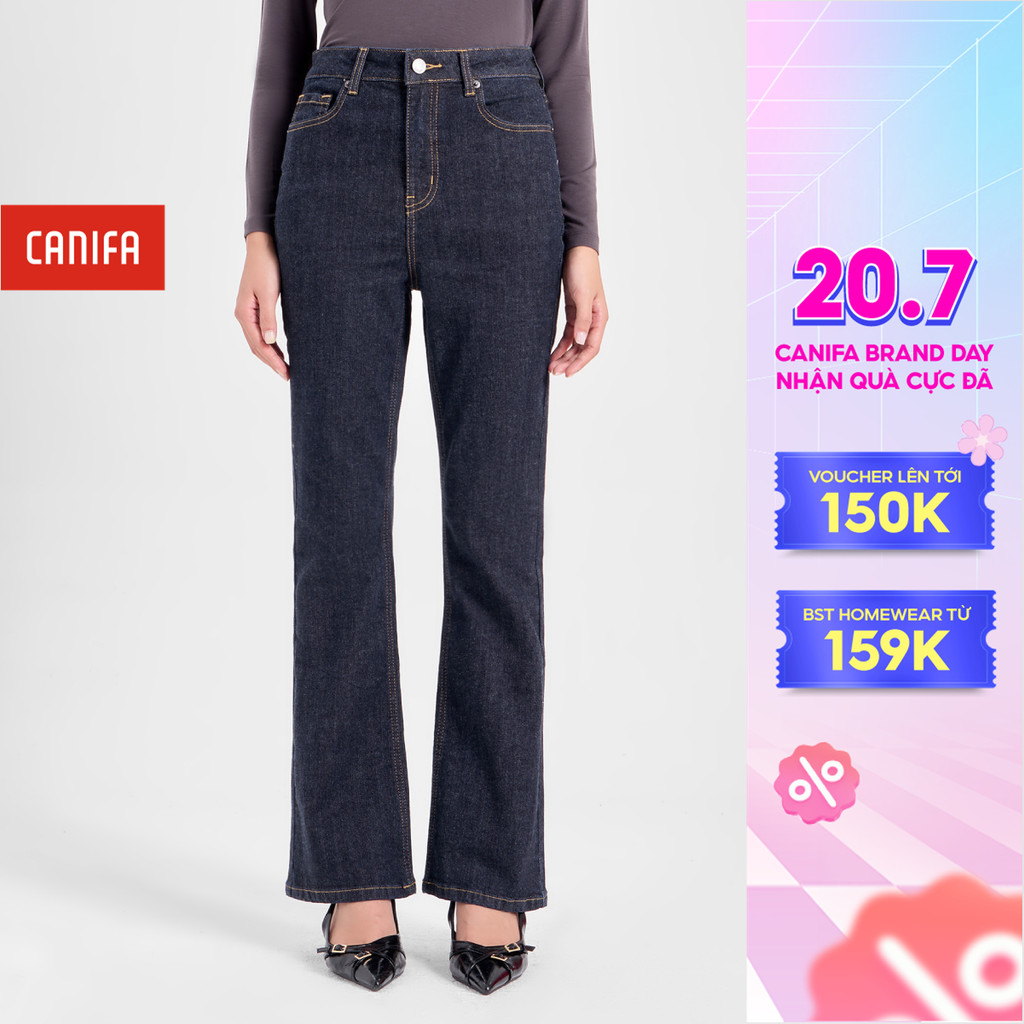 Quần jeans nữ dáng flare phối chỉ vàng CANIFA 6BJ24W006