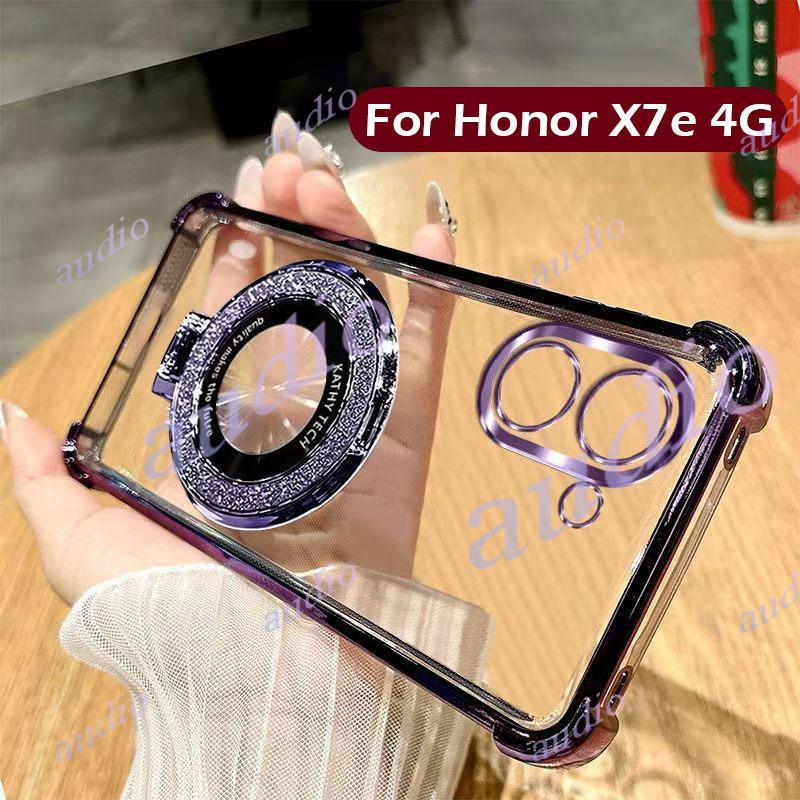 Ốp điện thoại trong suốt mạ bốn góc HONOR X7e 4G có giá đỡ cho Honor X7e X7E HonorX7e 4G 5G Ốp lưng 