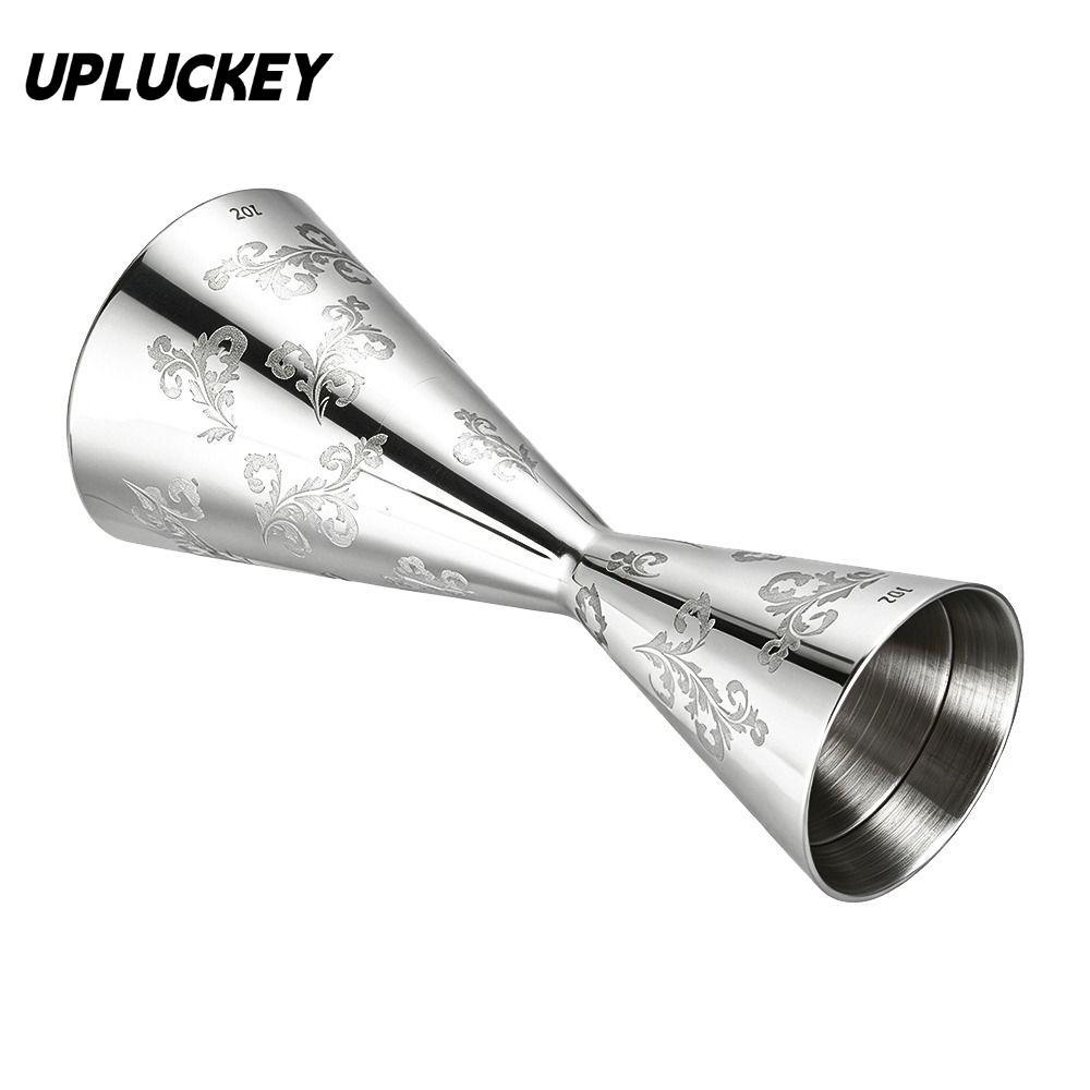 UPLUCKEY Đôi Đầu Jigger, Lá Inox Thiết Kế Sọc Cocktail Jigger Cup, Chuyên Nghiệp 30 / 60ml Bartendin