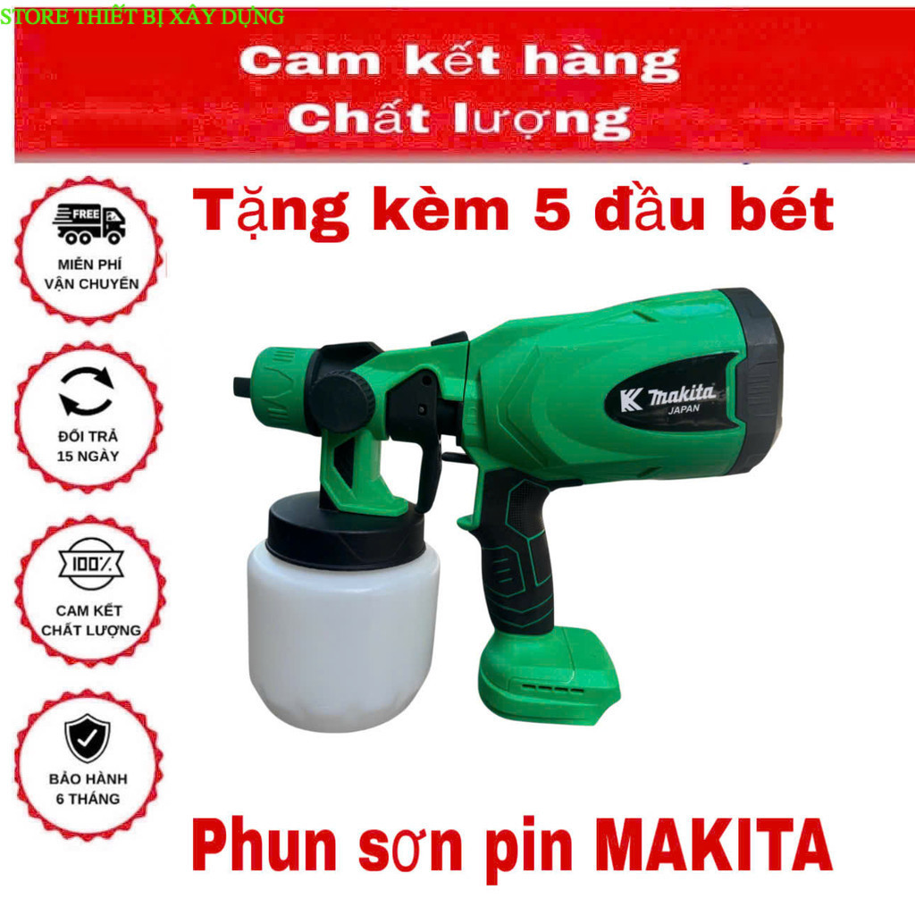 Thân Máy Phun Sơn Pin 21V MAKITA KZ21PS | Bình 800ml |Phun Sơn Cầm Tay | 5 Đầu Phun Không Dây Store 