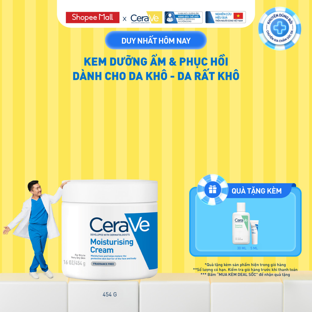 Kem dưỡng ẩm phục hồi sâu và ẩm mịn suốt 48H dành cho da khô, duy trì hàng rào bảo vệ da CERAVE MOIS
