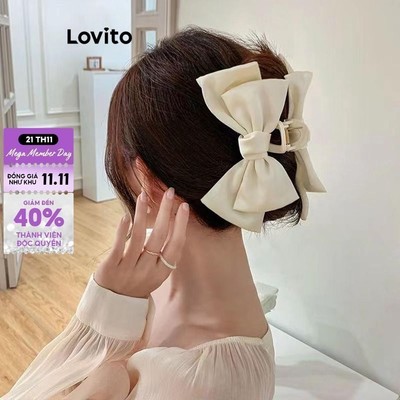 Lovito thanh lịch Kẹp Tóc Nơ Trơn Kẹp Tóc Cho Nữ LFA08154 (Trắng / Hồng / Xanh / Đen)
