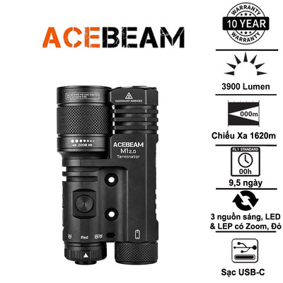 Đèn Pin LEP Zoom ACEBEAM Terminator M1 2.0 – 3900 Lm, Chiếu Xa 1620m
