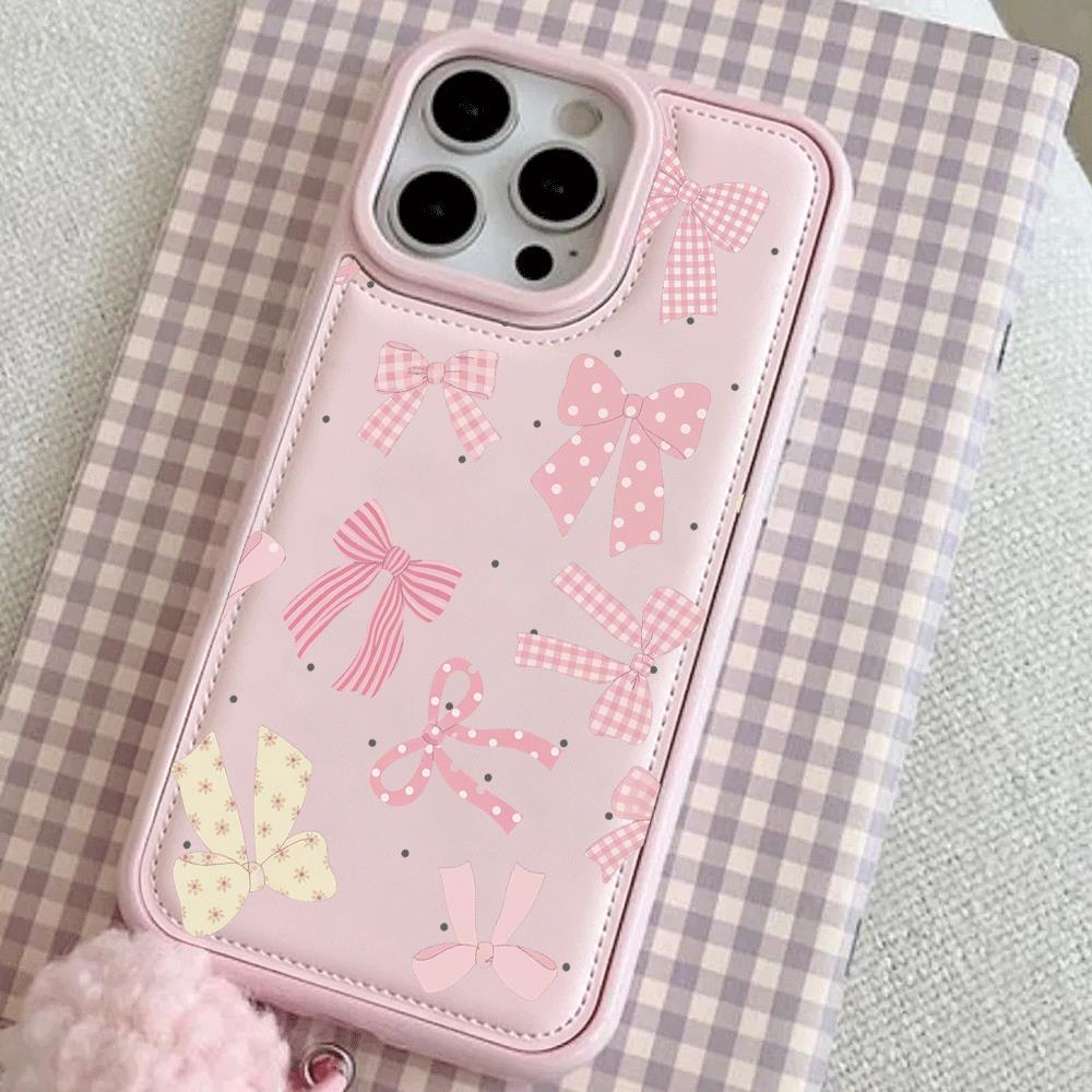 Ốp lưng iPhone nơ kẻ ô hồng, phong cách nữ chống mài iPhone 17 16 15 Pro