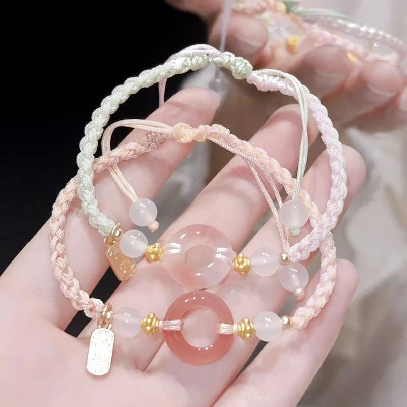 PNPIA- Phong Cách Trung Hoa Hòa Bình Bule Bện Vòng Tay Cô Gái Trái Tim Đính Hạt Dây Đeo Tay Bestie V