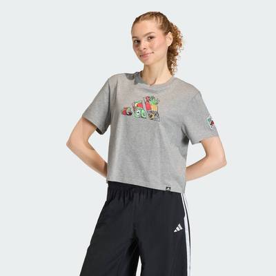 adidas Phong cách sống ÁO THUN GRAPHIC FOOD CROPPED LOOSE Nữ Xám KA5074