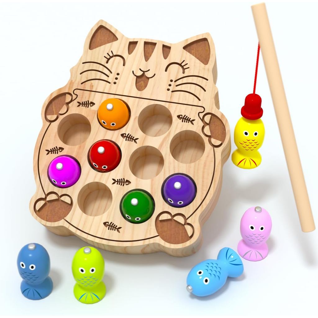 JAUNTY Đồ chơi Montessori cho trẻ mới biết đi Trò chơi câu cá bằng gỗ cho trẻ em 1 2 3 tuổi, Giáo dụ