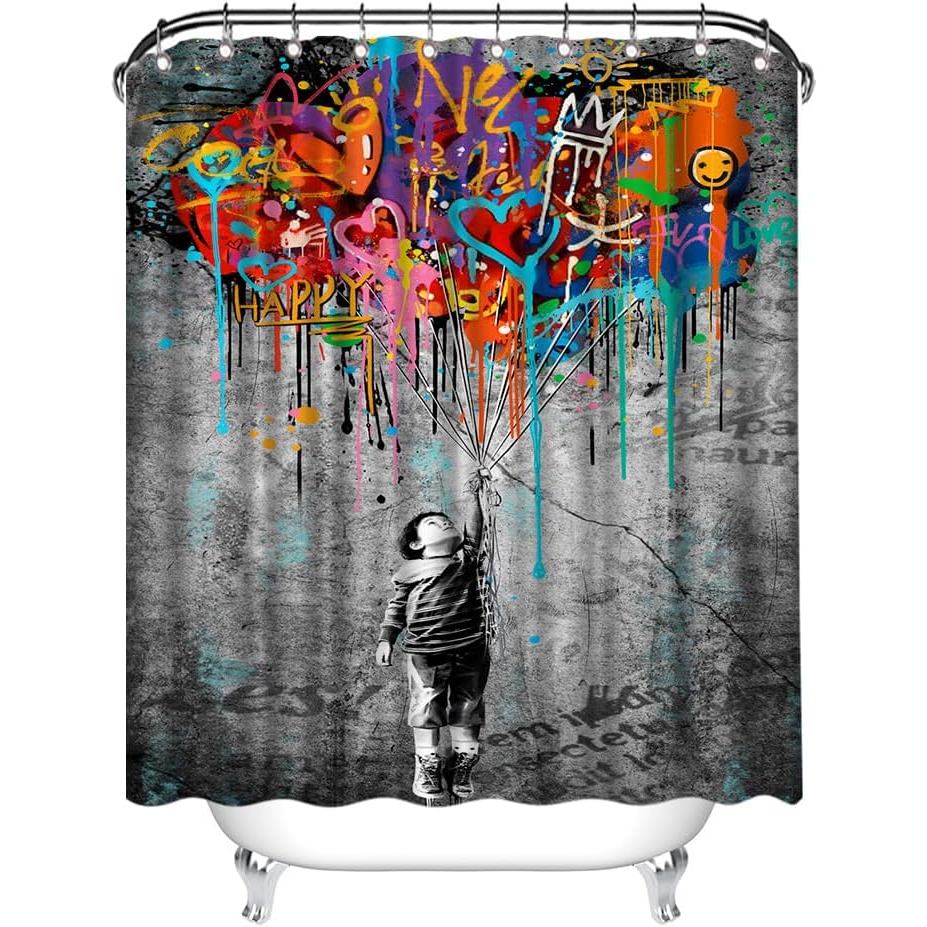 Graffiti Tình Yêu Trang Trí Rèm Phòng Tắm Trang Trí Banksy Boy Rèm Tắm 72 x 72 inch