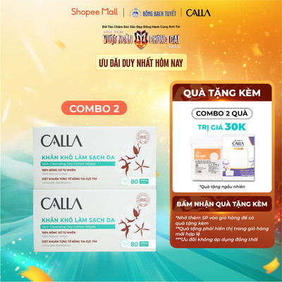 Combo 2 hộp khăn khô Bông Bạch Tuyết làm sạch da Calla đa năng 80 miếng/hộp - bông tẩy trang