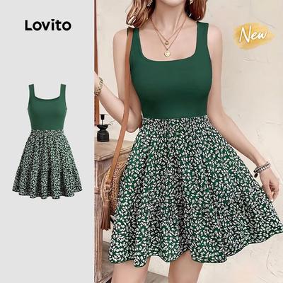 (New Arrival) Lovito Váy Boho Giả 2 Trong 1 Váy Mùa Xuân Hè Xanh Lá Với Viền Tua Rua Cho Nữ DRK8P1D837
