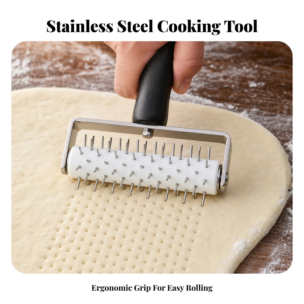 Pizza Pastry Docker Ergonomic Pizza Docking Tool Pastry Docker Hand-Held Pastry Roller with Spikes D