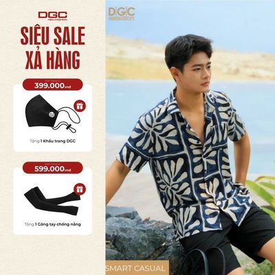 Áo Sơ Mi Nam DGC Dáng Suông Smart Casual Với Họa Tiết Hoa Navy, Vải Thoáng Mát, Đi Biển - SASNBE48M
