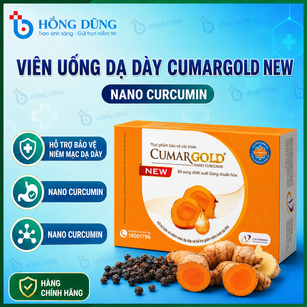 Viên uống dạ dày CumarGold New từ nghệ Nano Curcumin giảm viêm loét, đau thượng vị, trào ngược