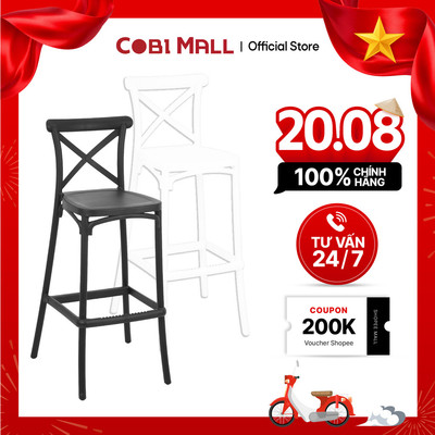 Ghế Bar Nhựa Đúc Classic Cobihome – Ghế Cao Lưng Chữ X, Ghế Quầy Bar Cafe (Trắng, Đen)