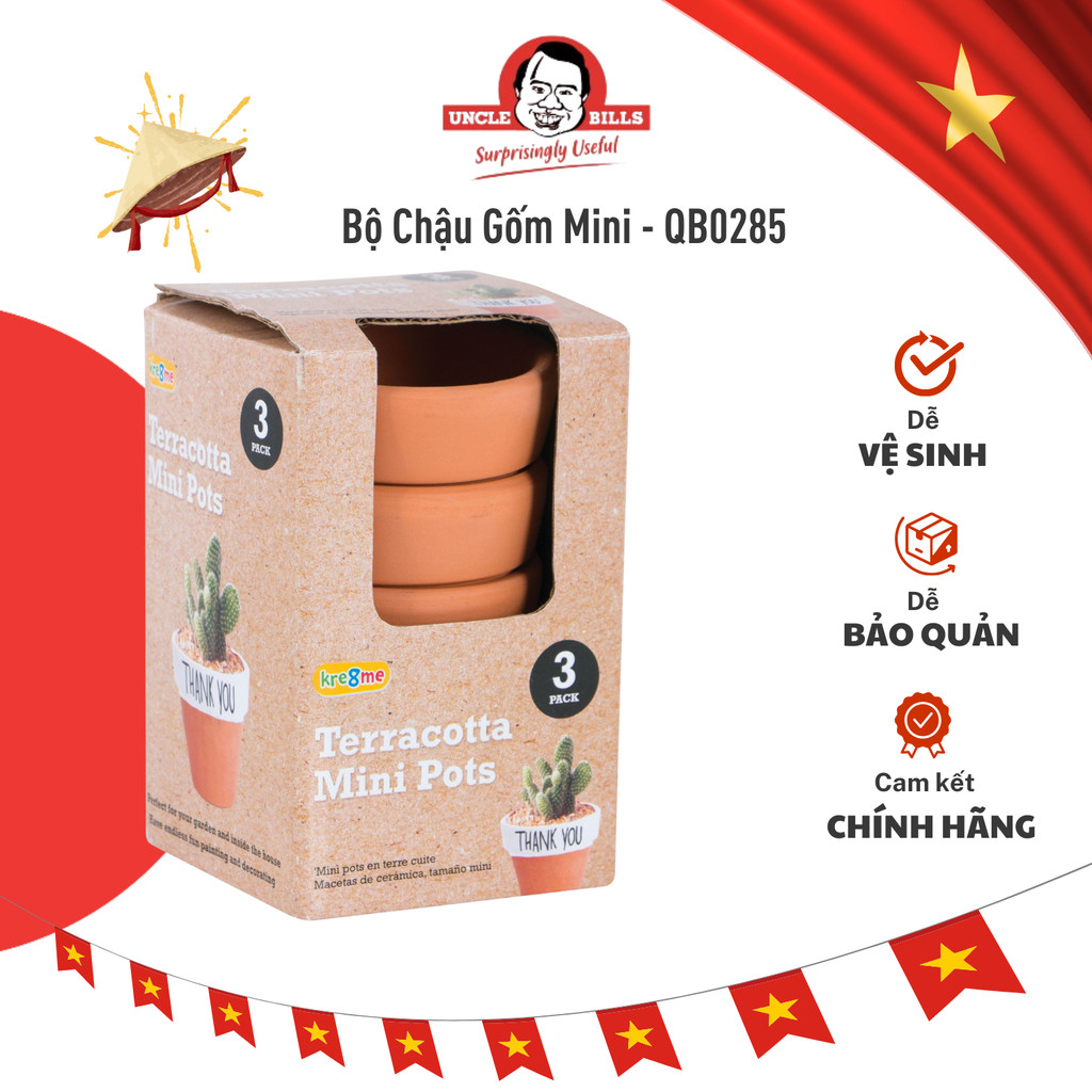 Chậu gốm mini 3 cái/bộ UNCLE BILLS QB0285
