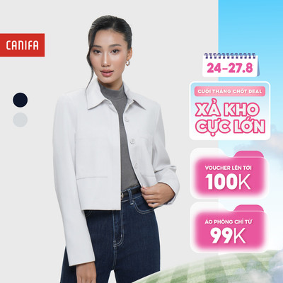 Áo khoác nữ dáng ngắn cổ sơ mi dài tay CANIFA 6OT25W013