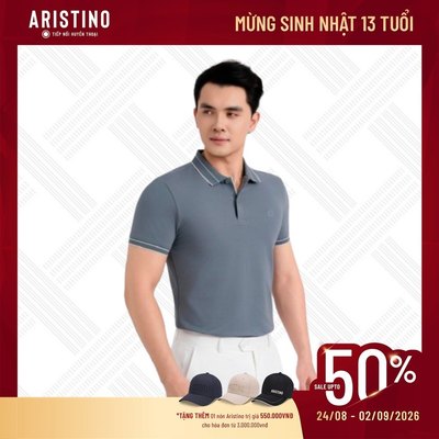 (Có thể tăng size, phom ôm) ARISTINO Áo Elite Polo Nam Ngắn Tay Xám APS115S3EC Cotton Slim Fit Co Giãn Thoải Mái Mềm Mịn