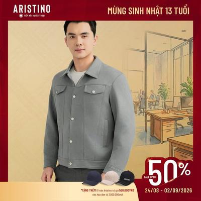 Áo khoác Aristino xám 2 lớp, chất da bền đẹp, cố đức đứng dáng, dễ phối đồ AJK606EDP01