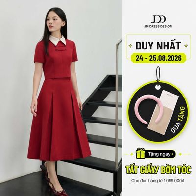 Set Áo Kiểu Crotop Phối Nơ Cổ Đức, Hai Túi Ốp 2T51.2511, Chân Váy Dài Xếp Ly 4L16.2511, Set Công Sở Thanh Lịch By JM
