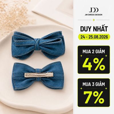 Nơ Kẹp Tóc Denim JDD QTDN2304, Nơ Kẹp Tóc Nữ Xanh Denim Phong Cách Hàn Quốc, Kẹp Thời Trang Thanh Lịch By JM