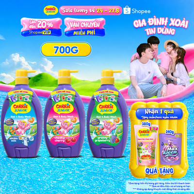 Sữa Tắm Gội thành phần thiên nhiên Sạch Dịu Nhẹ & ẩm mịn Cho Bé Carrie Junior 700g /chai - 3 mùi hương