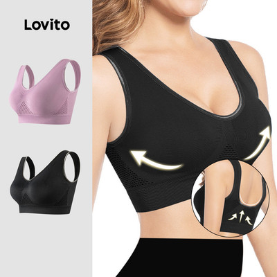 Lovito Áo bra thể thao lỗ thoáng khí chạy bộ yoga cho nữ LNA137007