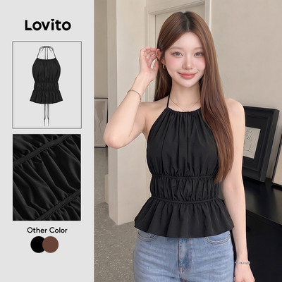 Lovito thanh lịch Áo Tank Top Plain Ren Up Ruched Tank Top dành cho nữ L106AD087