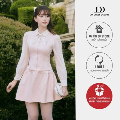 Đầm Xuân Hè Chân Nhún Tay Phối Tơ 1S07.2601. Đầm Dáng Xòe Nữ Tính Thanh Lịch Đi Làm Đi Tiệc Ngày Phong Cách Vintage JM