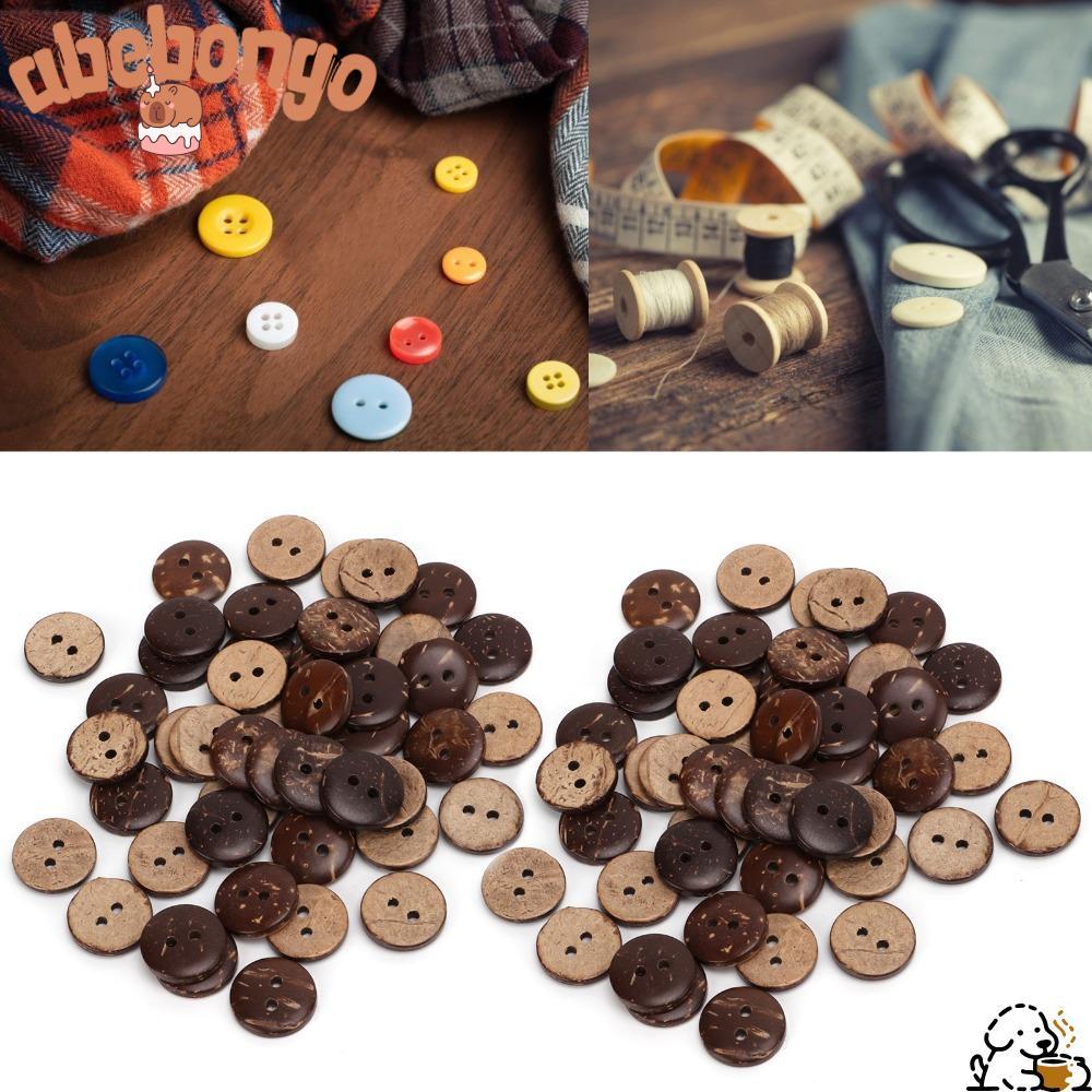 ABEBONGOTF 200 Nút Vỏ Dừa, 2 Lỗ Nút Gỗ Tinh Tế, Nút May Bằng Gỗ Dừa Nâu May Dự Án Móc