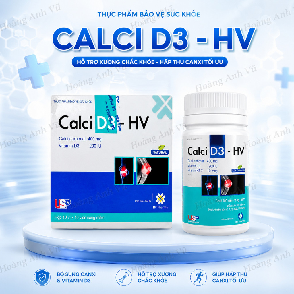 CALCI D3 HV - BỔ SUNG CALCI VITAMIN K2 D3 CHO CƠ THỂ - 100 VIÊN