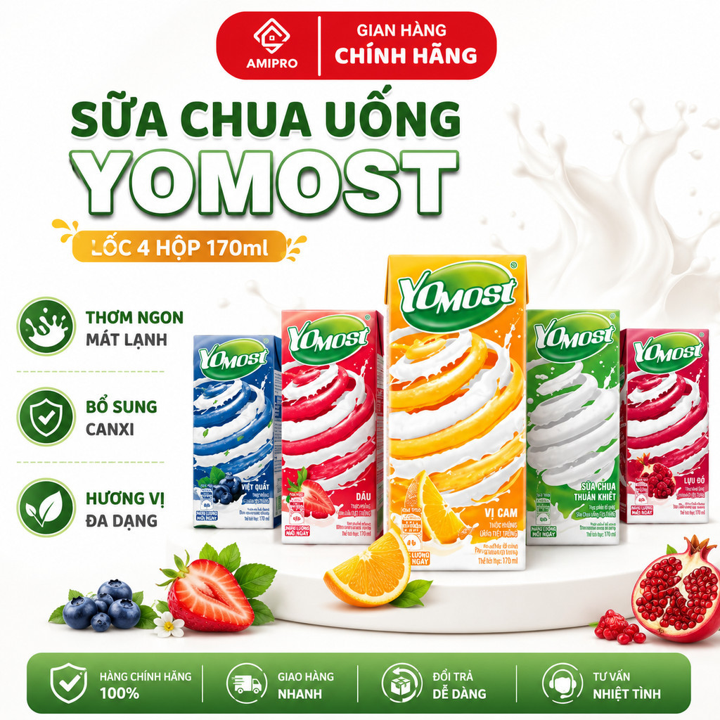 Thùng 48 Hộp Sữa Chua Uống Yomost 170ml Đủ Vị Trái Cây Thơm Ngon Thanh Mát - Bách Hoá Gia Đình
