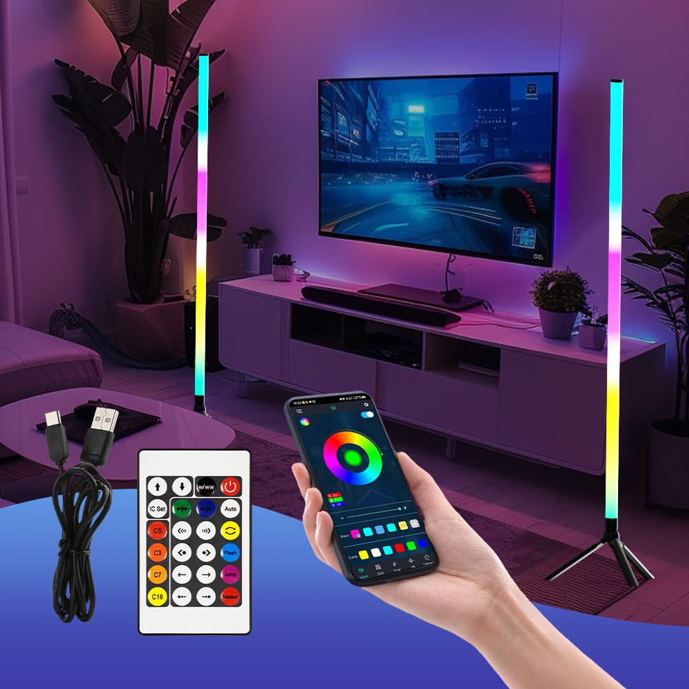 Gói 1 cái/2 cái đèn sàn RGB thông minh 360 độ, đèn RGB có giá đỡ - hỗ trợ app điện thoại và điều khi