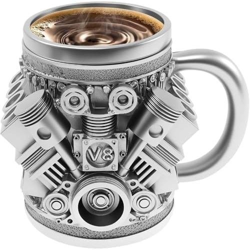 Cốc inox V8 / V6Engine15 Cốc cà phê ounce cá nhân, có tay cầm cách nhiệt, cốc đúc chữ V sáng tạo, Th