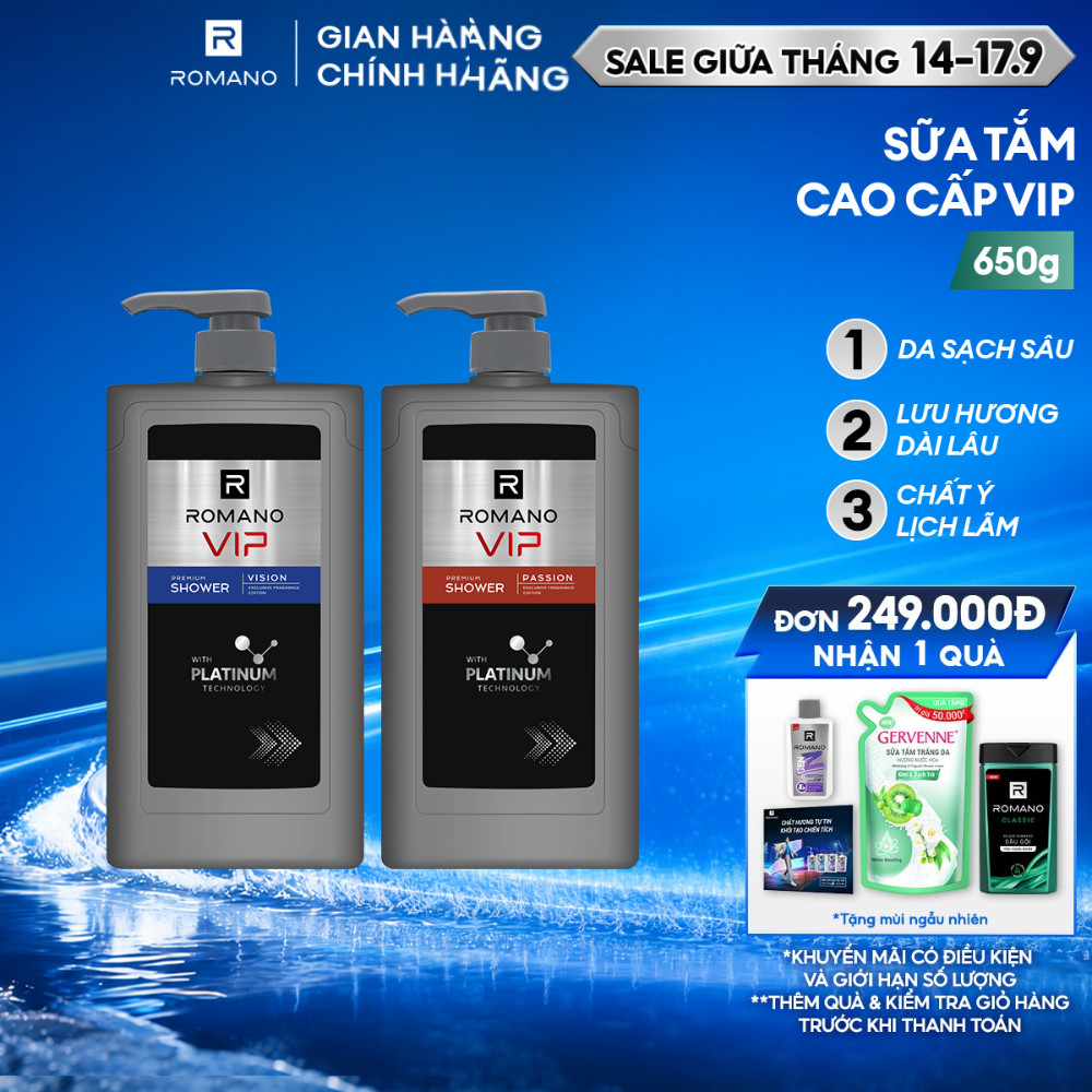 Sữa tắm nam cao cấp Romano VIP mạnh mẽ bí ẩn Passion / Vision 650g