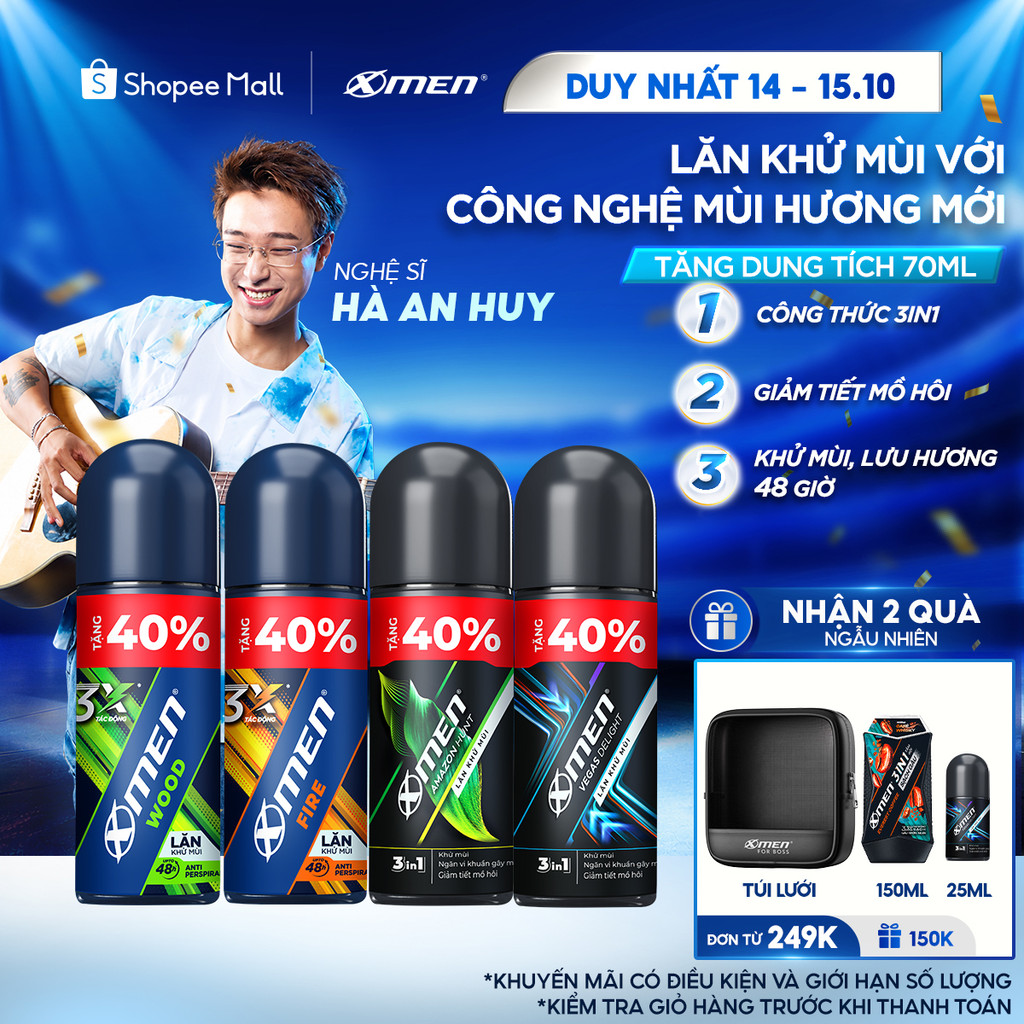 Lăn khử mùi XMen 70ml/chai Amazon/Vegas/Wood/Fire - Hương Thơm Nam Tính, Khô…