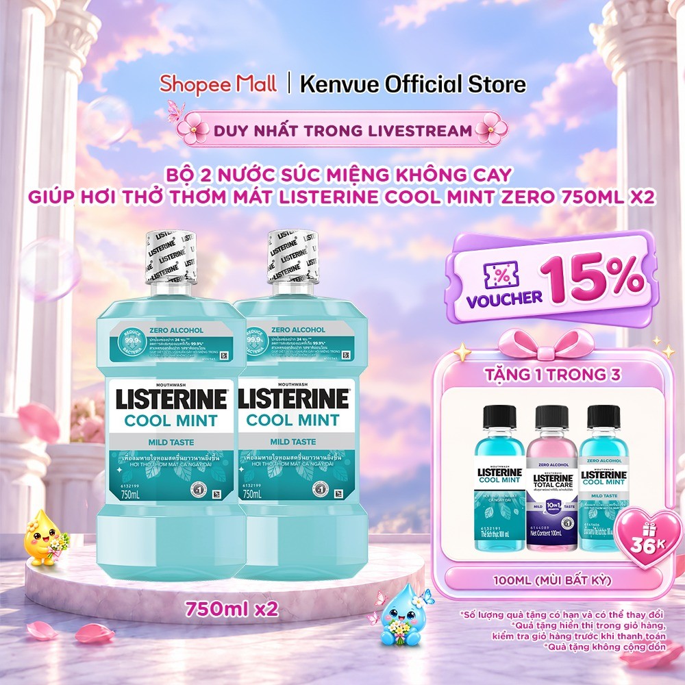 [LIVE] Combo 2 Nước Súc Miệng Listerine Cool Mint Zero 750mlx2