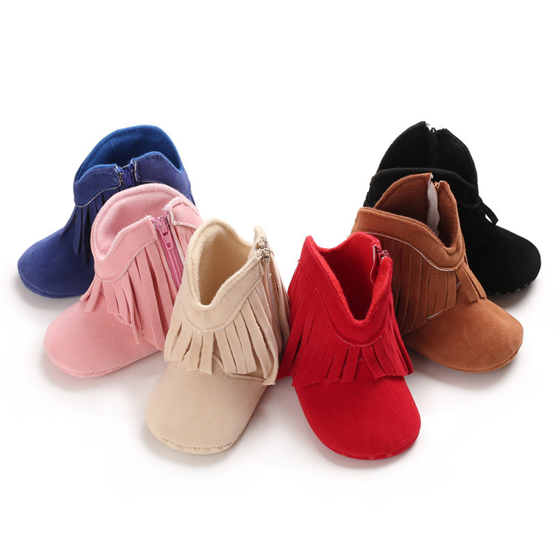 Giày Booties Vintage Tua Rua Chống Trơn Trượt Đế Mùa Đông Ấm Áp Cho Bé Trai Bé Gái Giày Tuyết Bootie