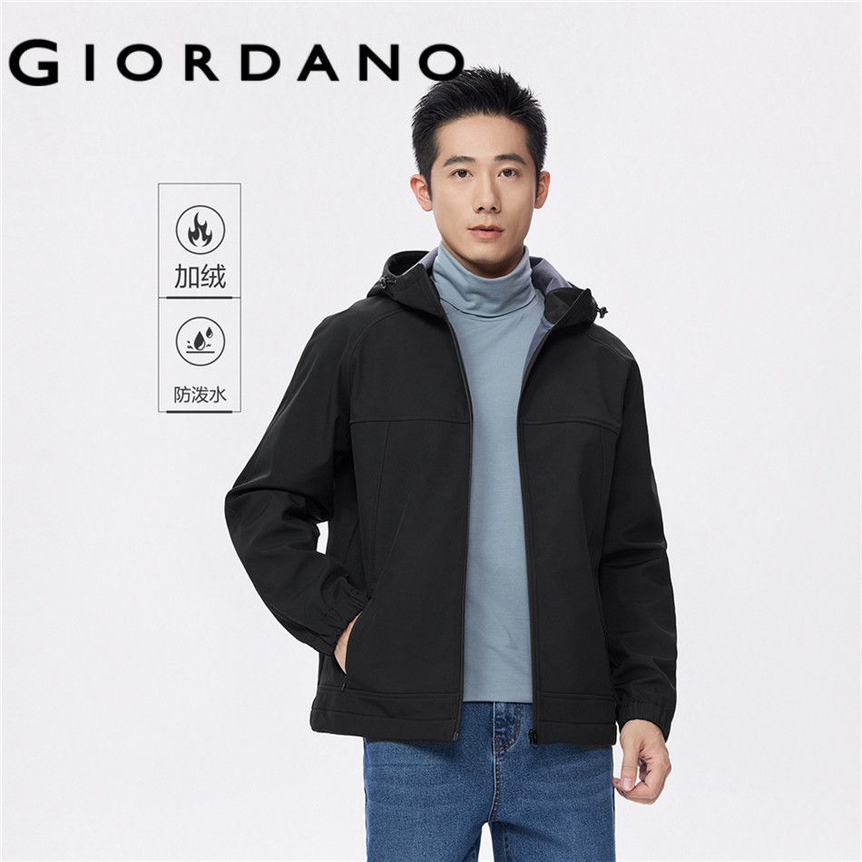 GIORDANO MEN Fleece lined softshell hooded jacket 13075848