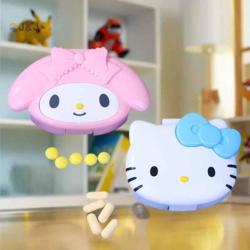 [J & J] 1 Cái Kawaii KT Cat Travel Mini Vitamin Di Động Hộp Bảo Quản Anime Sanrio Hello Kitty Melody
