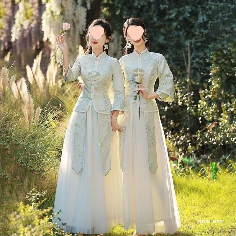10.24 Trung Quốc Phù Dâu Đầm Dài Tay Xuân Hè Cưới Phù Dâu Nhóm Chị Đầm Đầm Chị Gái Đầm